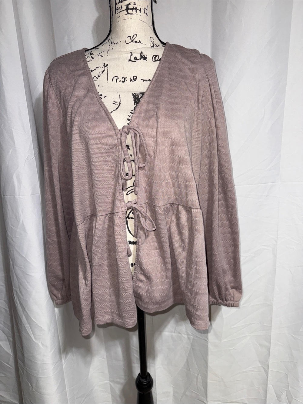 Maurices Tie-Front Peplum Long-Sleeve Top - Dusty Mauve